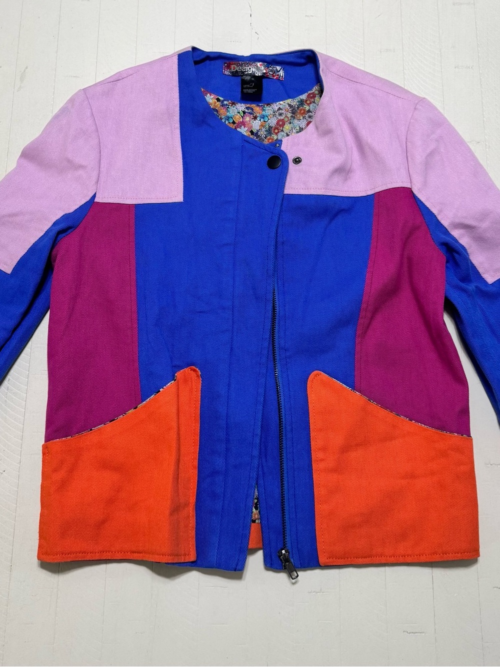 Desigual Used Excellent condition color block moto design cotton jacket size 38